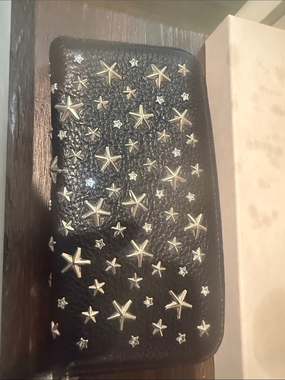 Jimmy Choo Black Leather wallet with Silver Star Studs